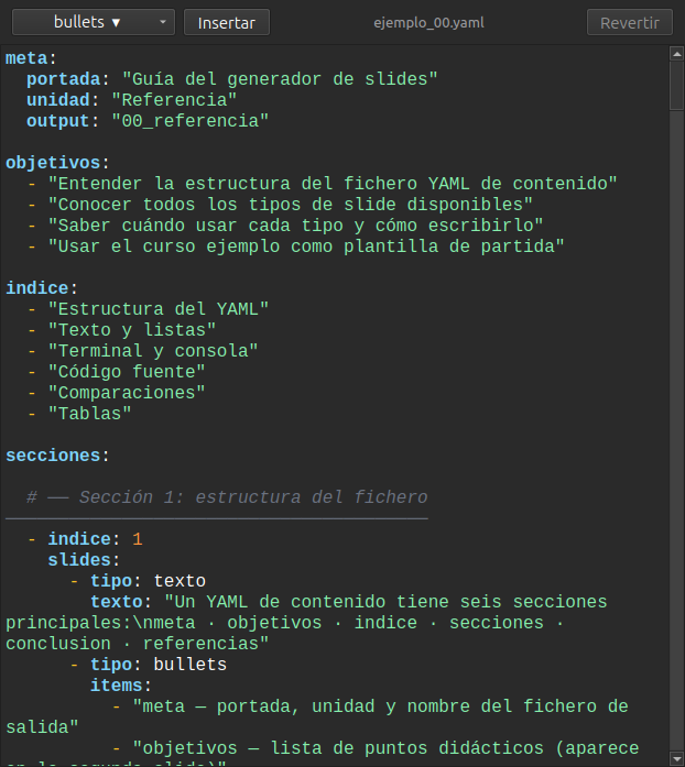Editor YAML con resaltado de sintaxis